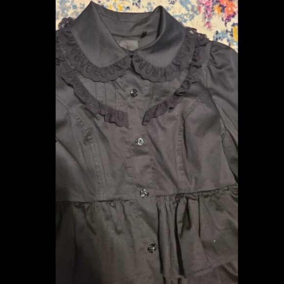 Fit & Flare coat gothic Y2k Lolita Lipservice Black Ruffle Original Cult - Picture 6 of 16
